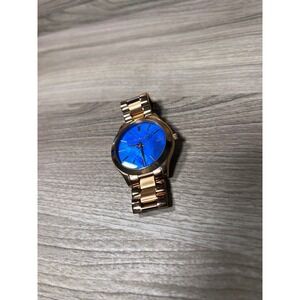 Rare Michael Kors Slim Runway Rose Gold Blue‎ Dial Stainless Steel Watch MK3264